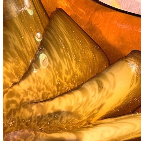 Vintage Mid-Century Italian Fratelli Toso Murano Amber & Gold Swirl Glass Bowl - Picture 2 of 10